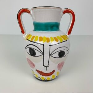 Desimone Vase Face Double Handle Italian Pottery Italy Vtg Colorful Handpainted